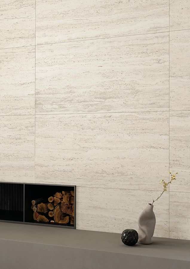 Travertine Fireplace Wall — Flexible Stone Wall Panels