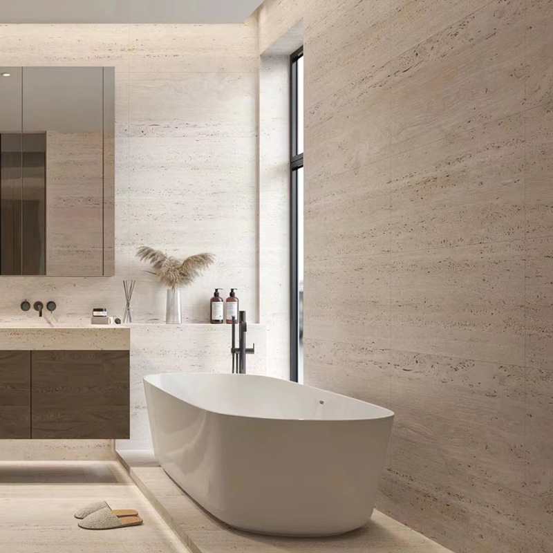 Spa Bathroom in Travertine — Flexible Stone Wall Panels