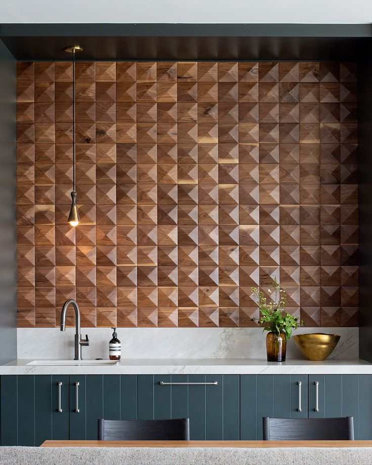 Kitchen Feature Wall — Wooden Puzzle Panels