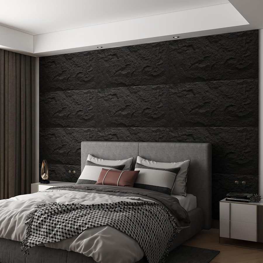 Dark Slate Bedroom Wall — 3D Faux Stone Wall Panels